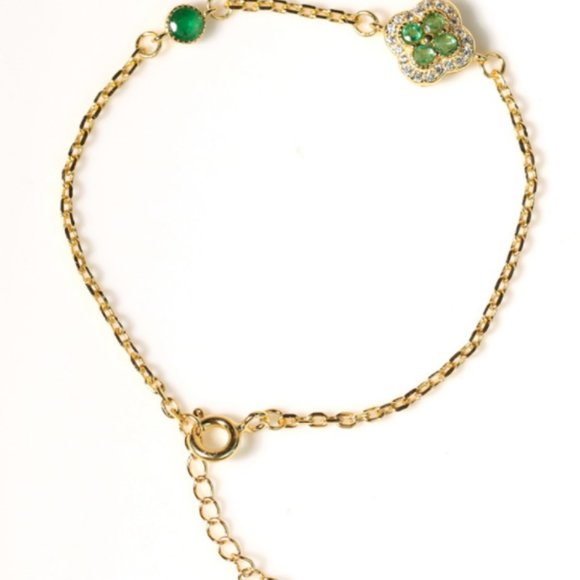 Natural emerald lucky four-leaf clover bracelet - Picture 5 of 6